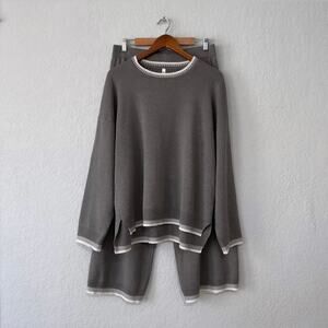 fashion gray long sleeved wide leg two piece lounge set size x-large